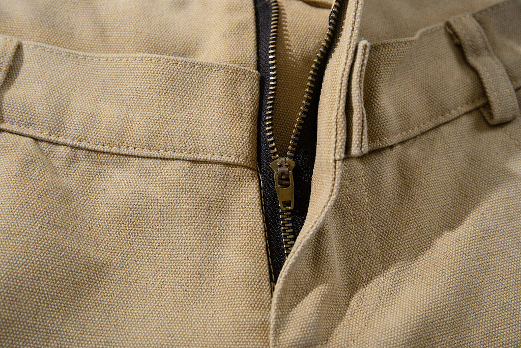Logging double-waisted trousers, khaki and blue