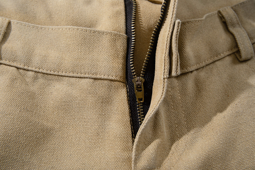 Logging double-waisted trousers, khaki and blue