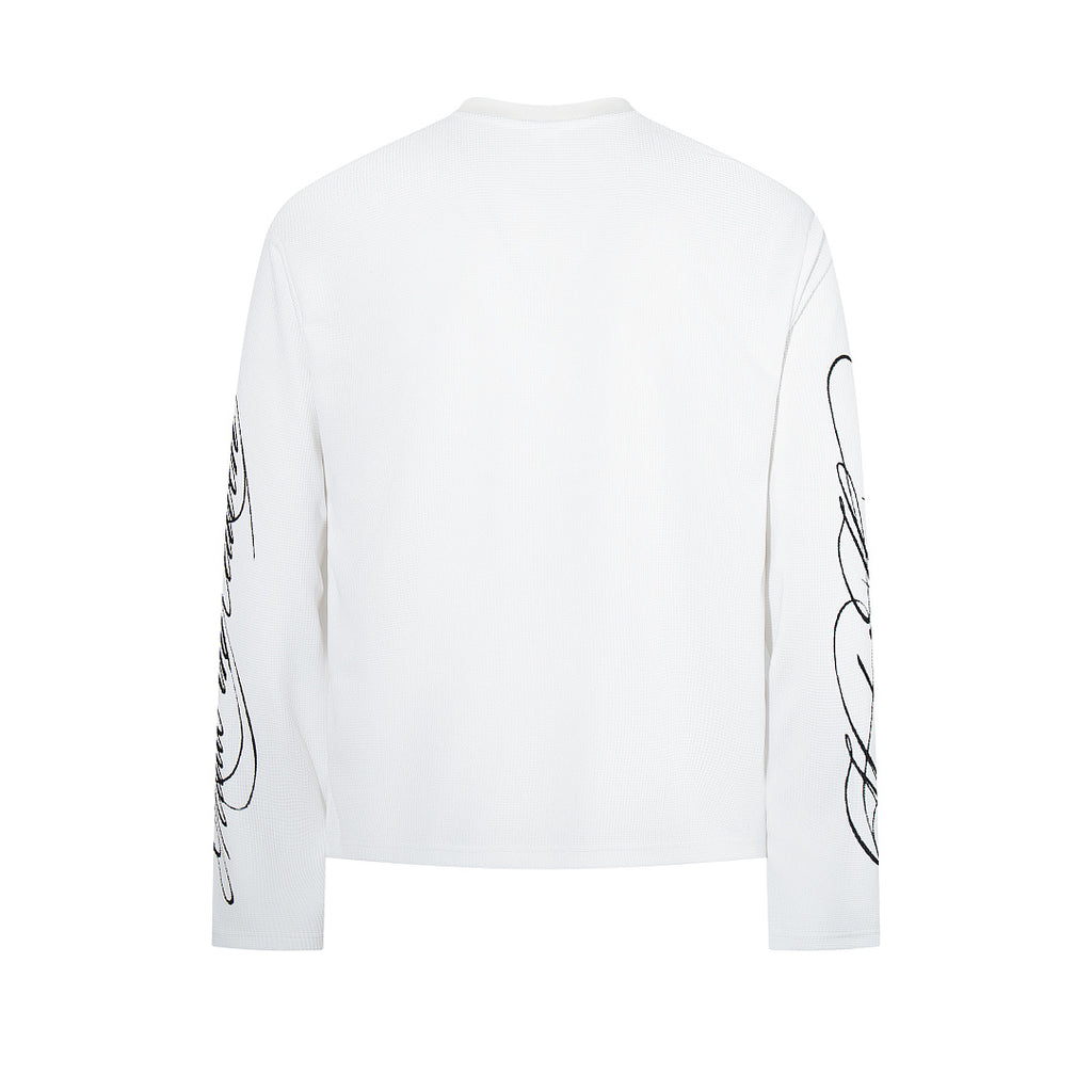 Waffle-knit long-sleeve T-shirt, white