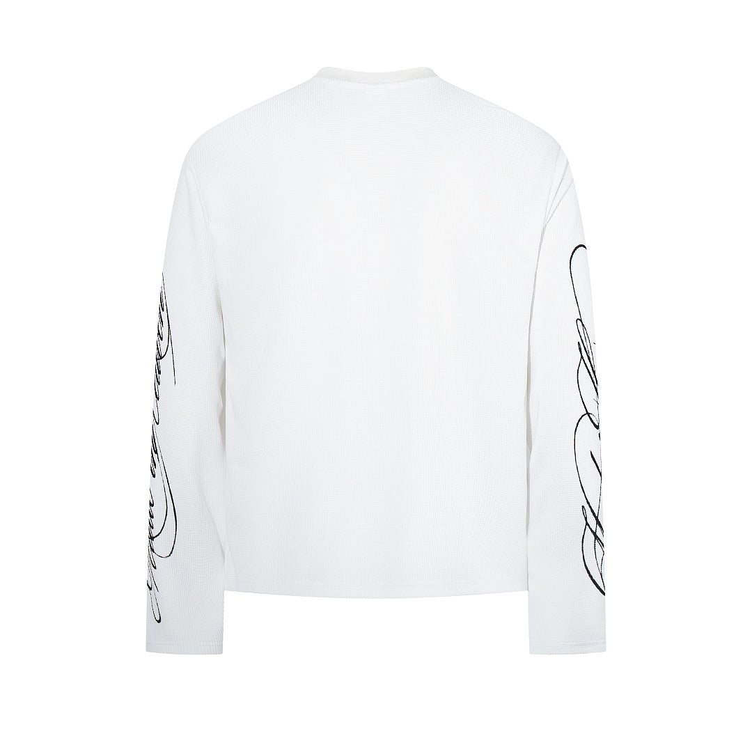 Waffle-knit long-sleeve T-shirt, white