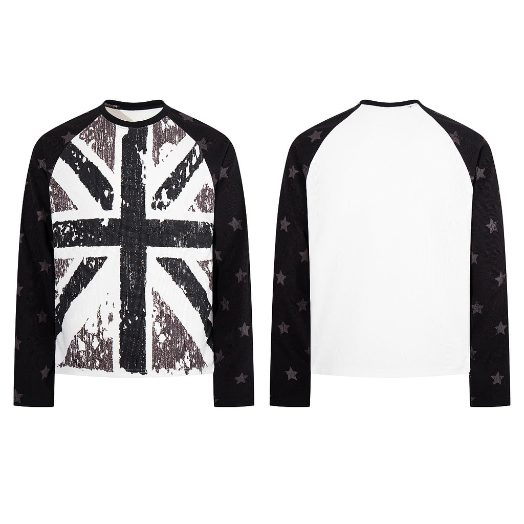 Black long-sleeve waffle-knit raglan T-shirt