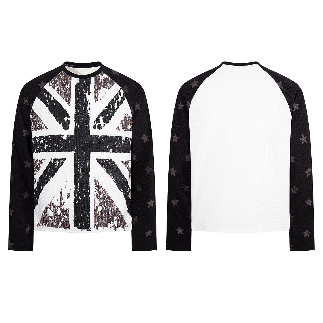 Black long-sleeve waffle-knit raglan T-shirt
