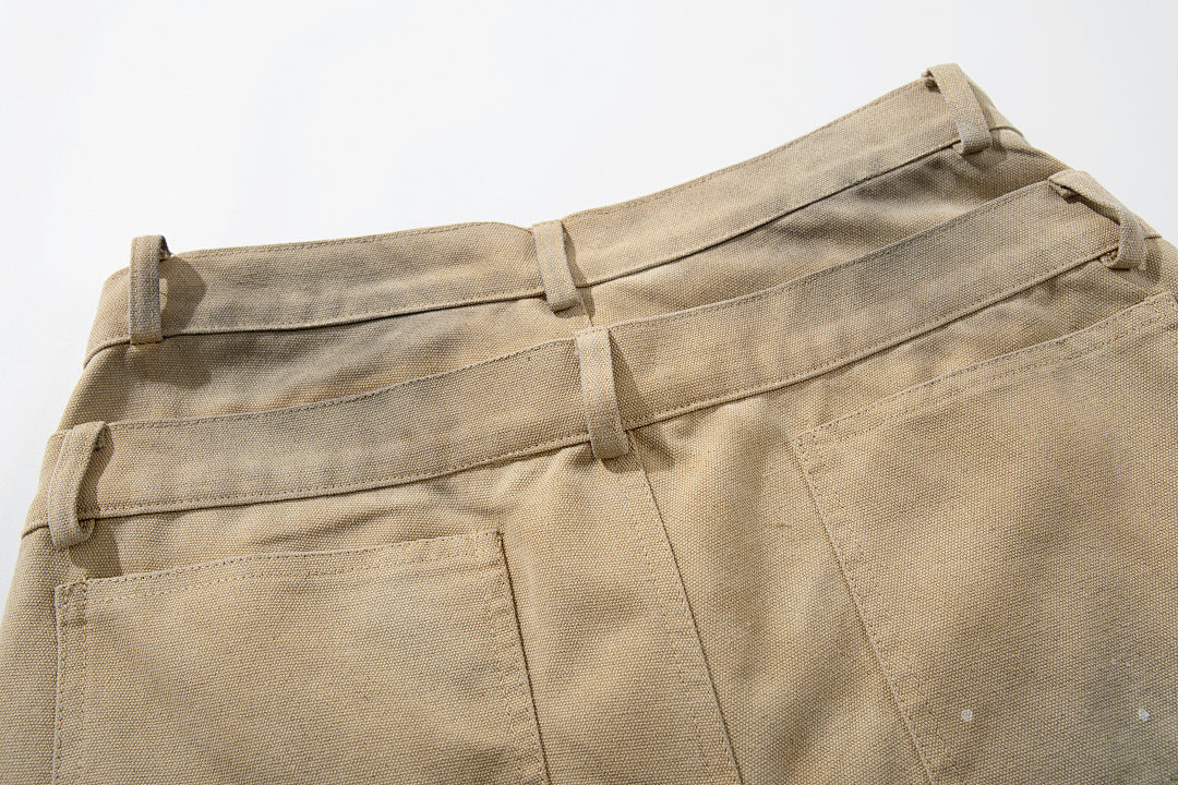 Logging double-waisted trousers, khaki and blue