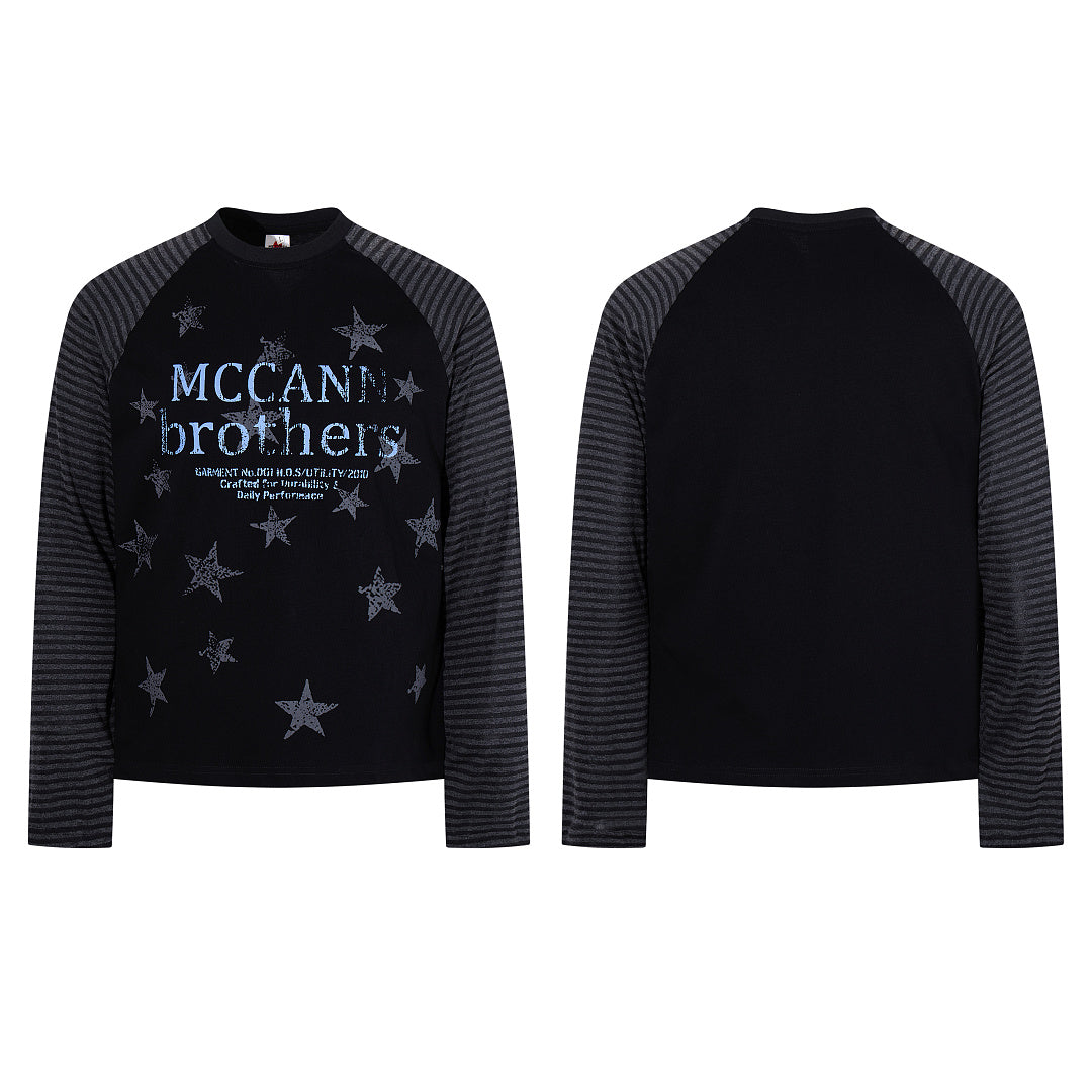 Striped long-sleeve raglan T-shirt, black