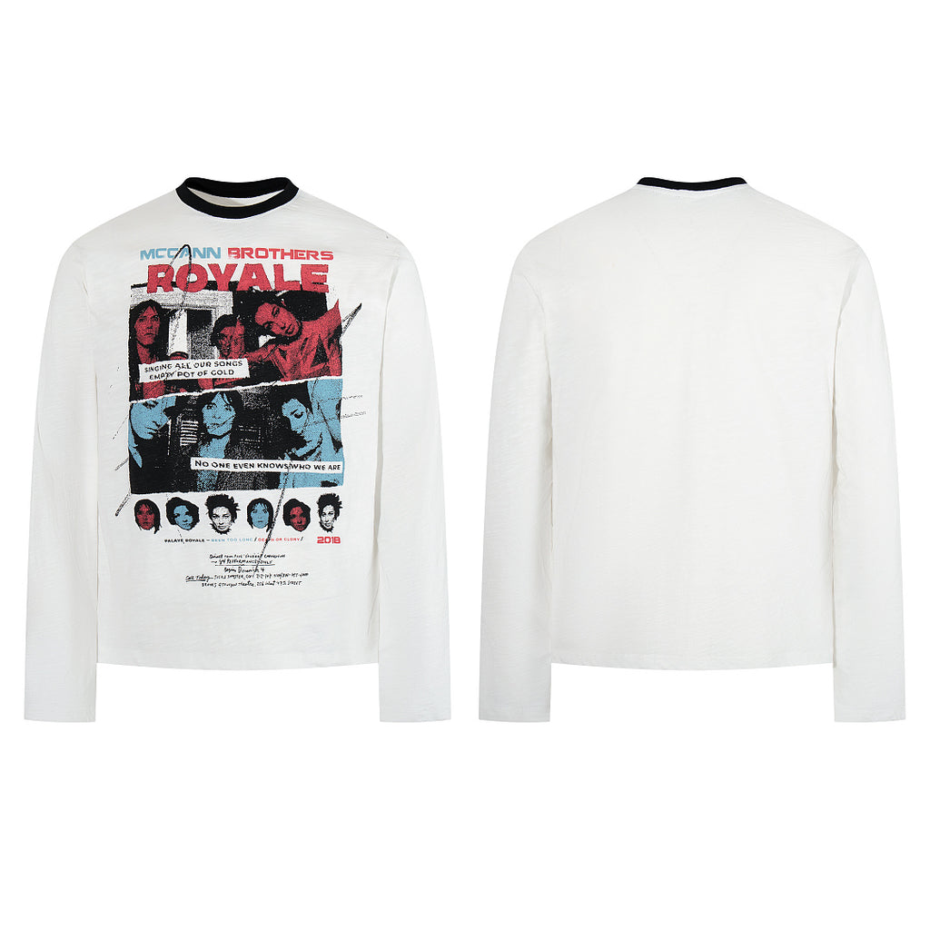 White long-sleeve slub cotton T-shirt