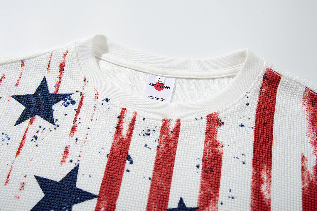 Waffle-knit long-sleeve T-shirt, white