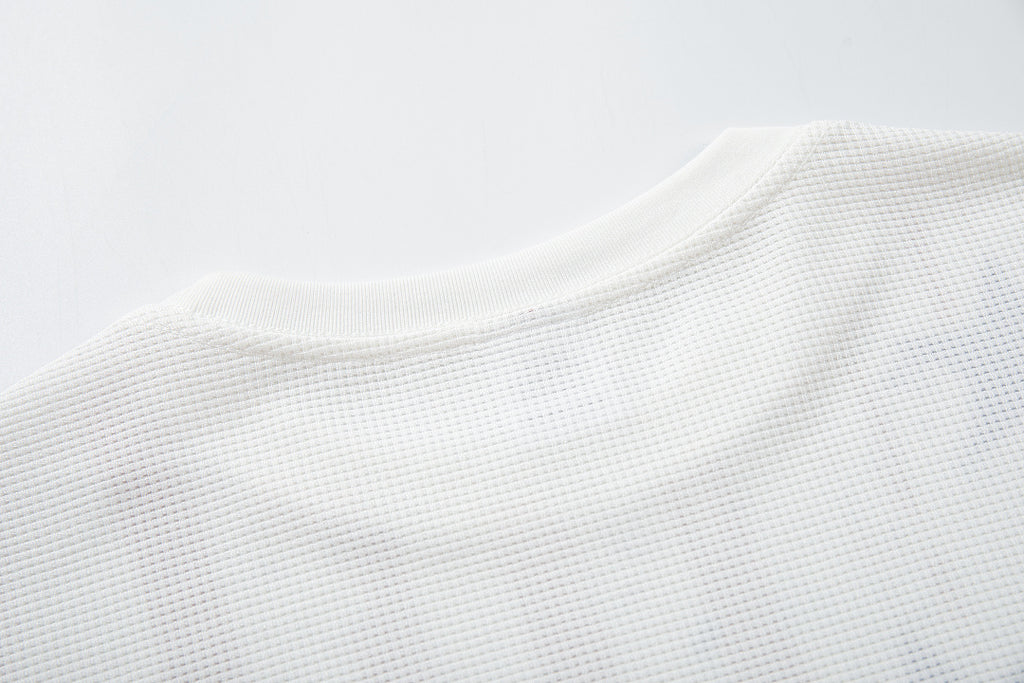 Waffle-knit long-sleeve T-shirt, white