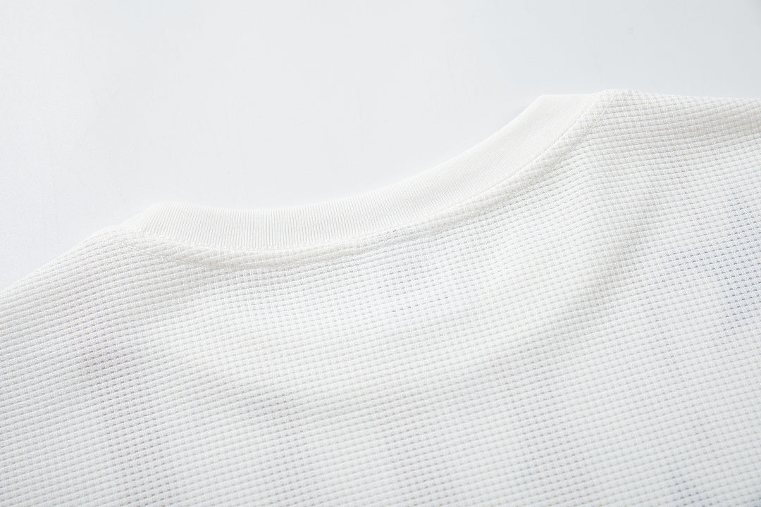 Waffle-knit long-sleeve T-shirt, white