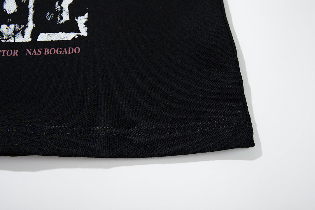 Double-layer-look long-sleeve T-shirt (dual-fabric style) – Black