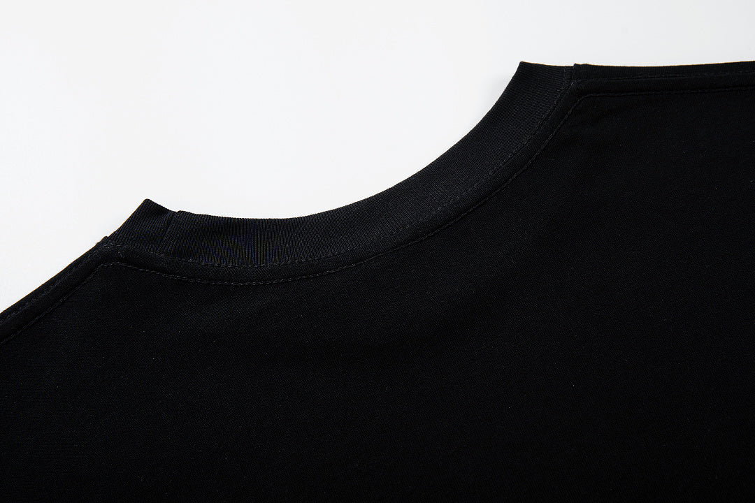 Double-layer-look long-sleeve T-shirt (dual-fabric style) – Black