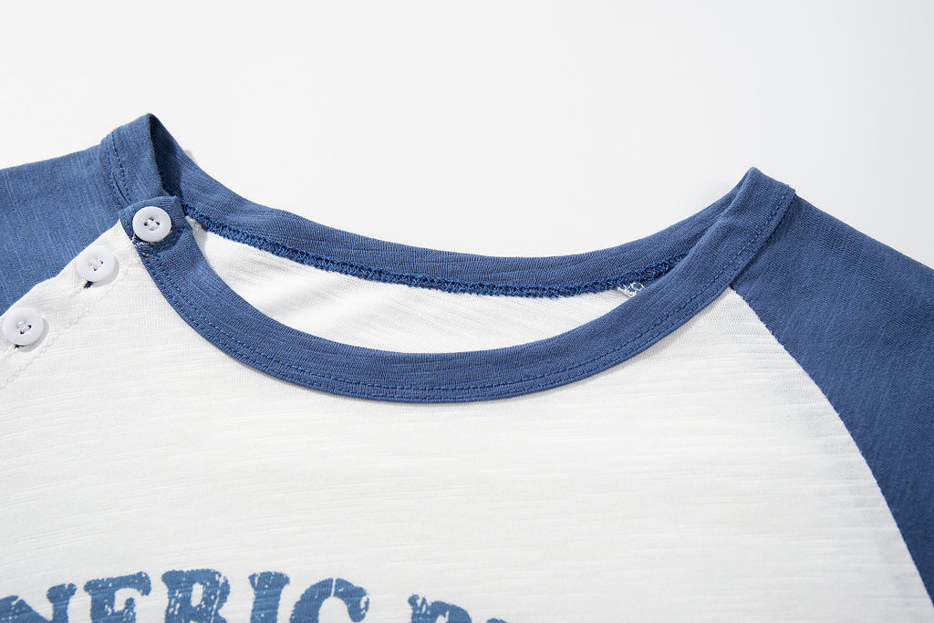Slub Cotton Long-Sleeve Henley T-Shirt with Side Slits – Blue