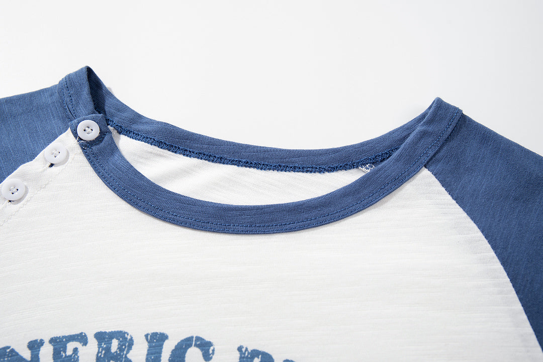 Slub Cotton Long-Sleeve Henley T-Shirt with Side Slits – Blue