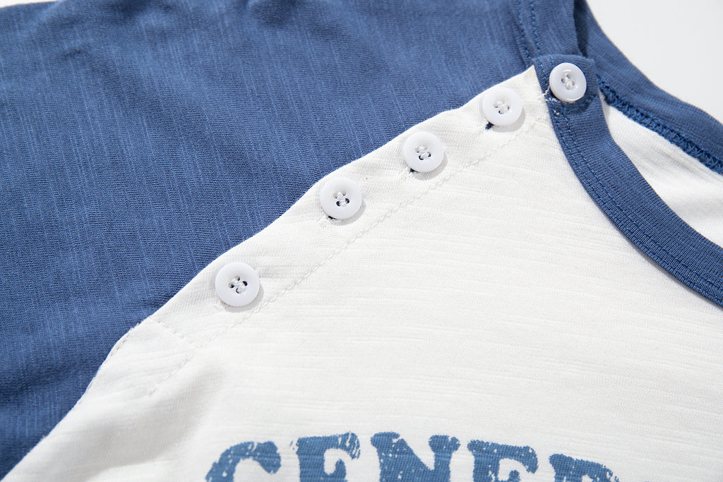 Slub Cotton Long-Sleeve Henley T-Shirt with Side Slits – Blue