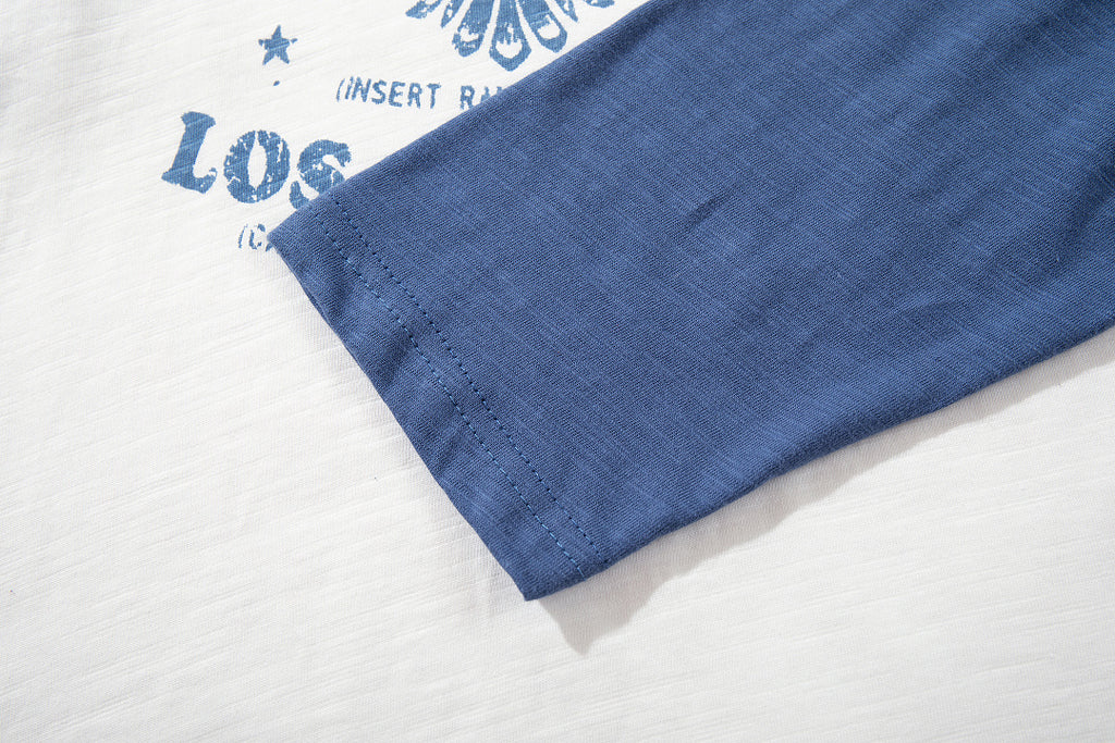Slub Cotton Long-Sleeve Henley T-Shirt with Side Slits – Blue