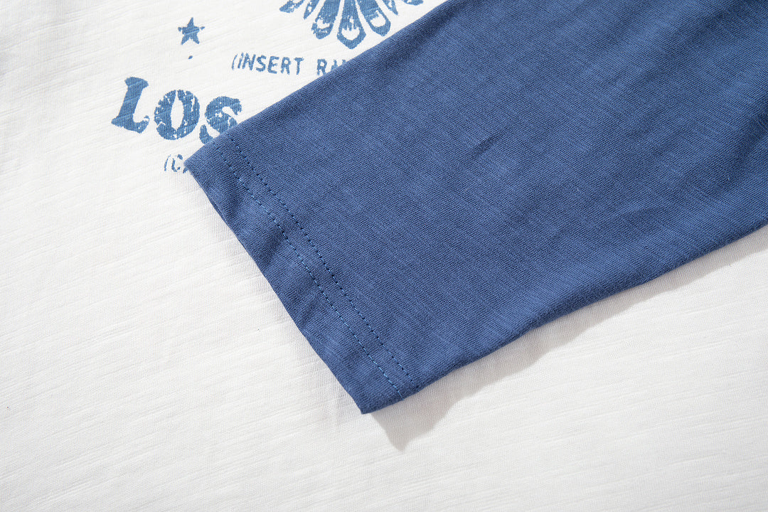 Slub Cotton Long-Sleeve Henley T-Shirt with Side Slits – Blue