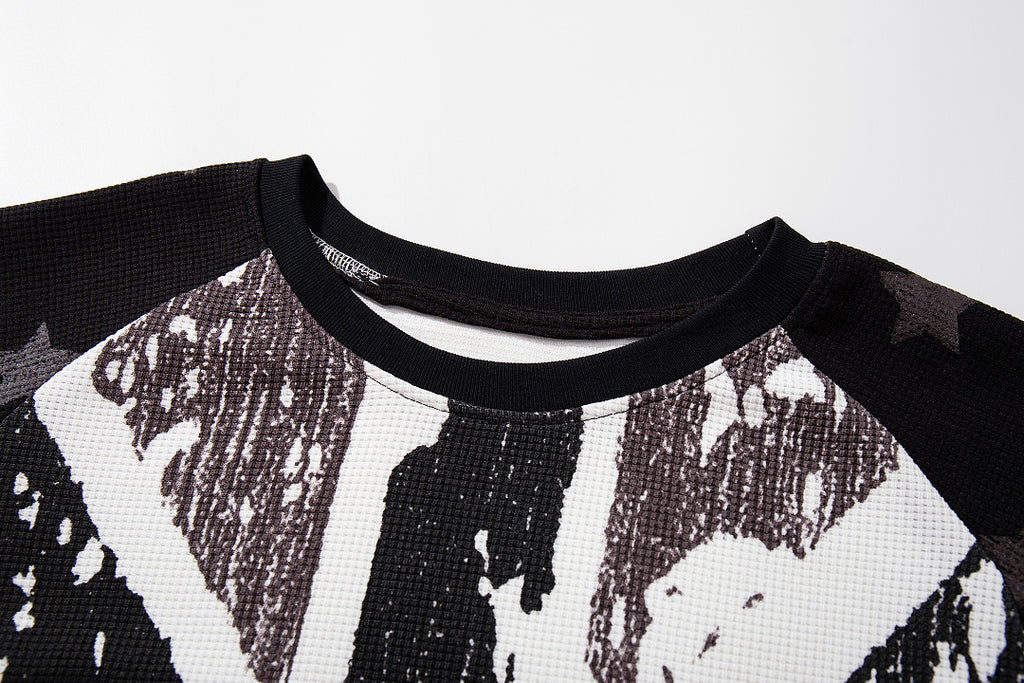 Black long-sleeve waffle-knit raglan T-shirt