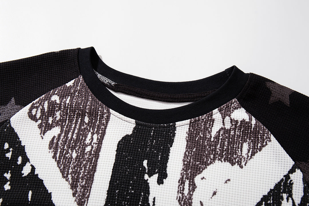 Black long-sleeve waffle-knit raglan T-shirt