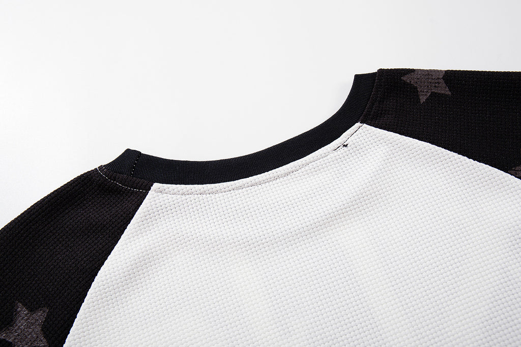 Black long-sleeve waffle-knit raglan T-shirt