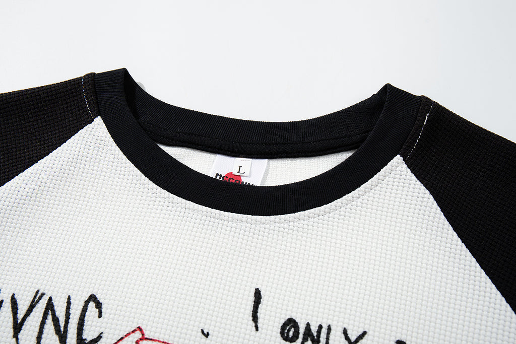White long-sleeve waffle-knit raglan T-shirt
