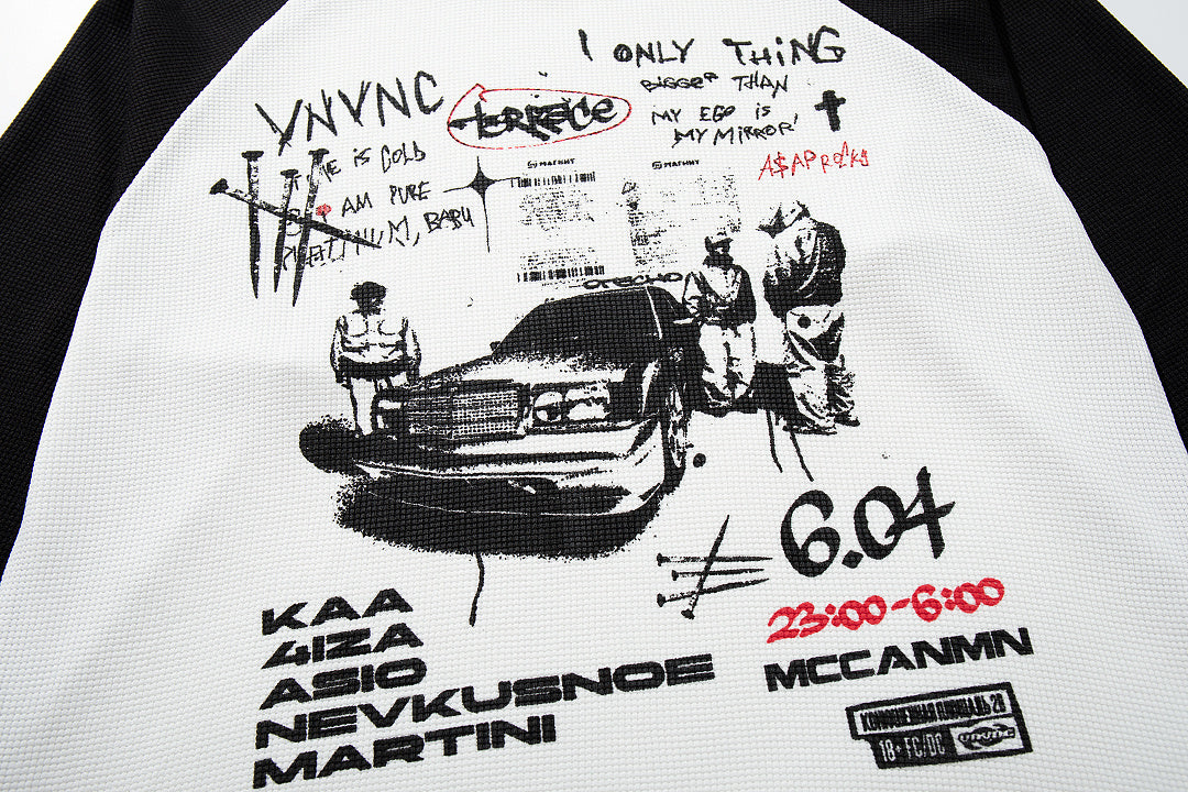 White long-sleeve waffle-knit raglan T-shirt
