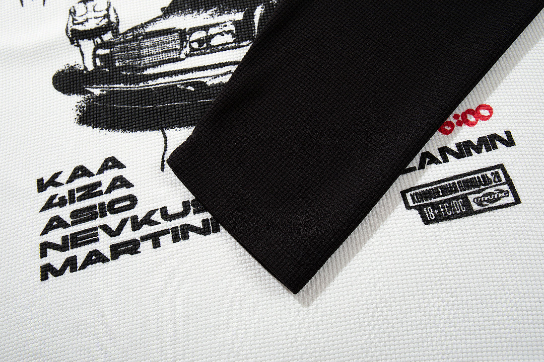 White long-sleeve waffle-knit raglan T-shirt