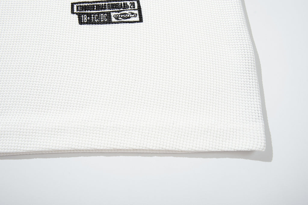 White long-sleeve waffle-knit raglan T-shirt