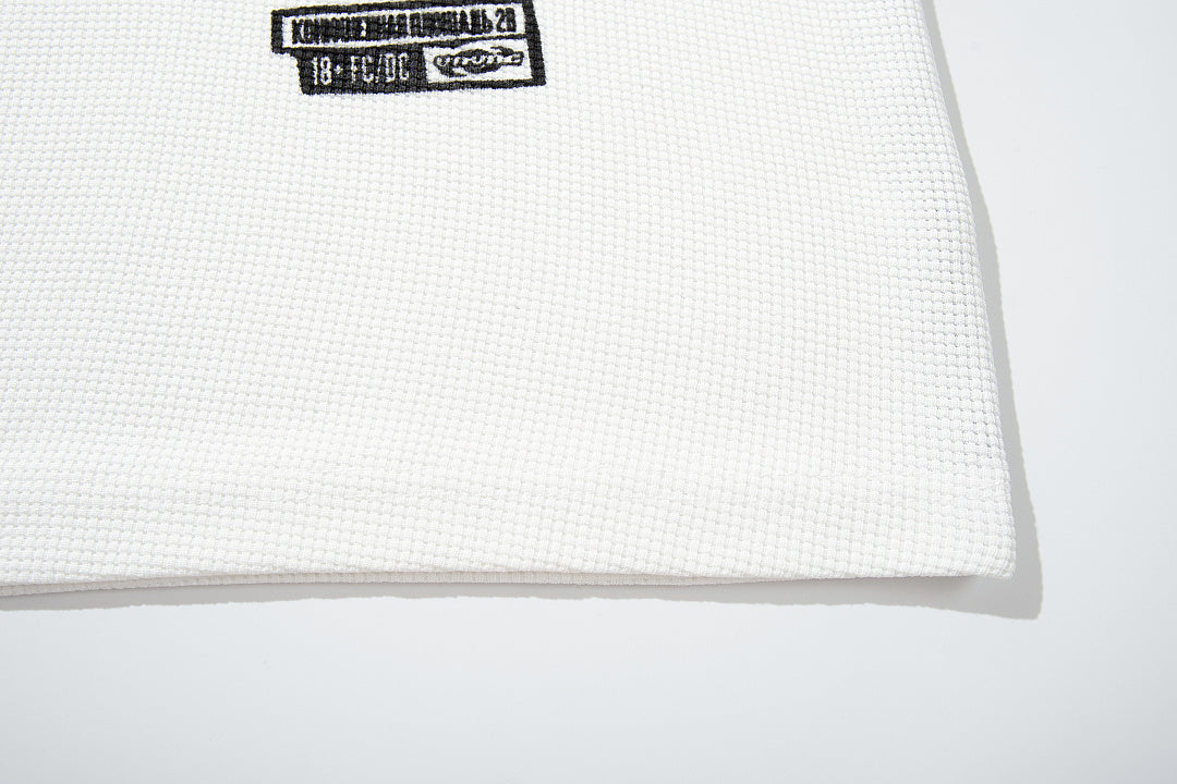 White long-sleeve waffle-knit raglan T-shirt