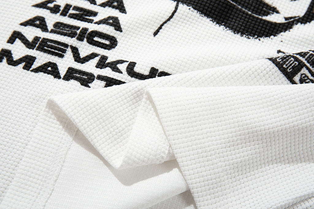 White long-sleeve waffle-knit raglan T-shirt