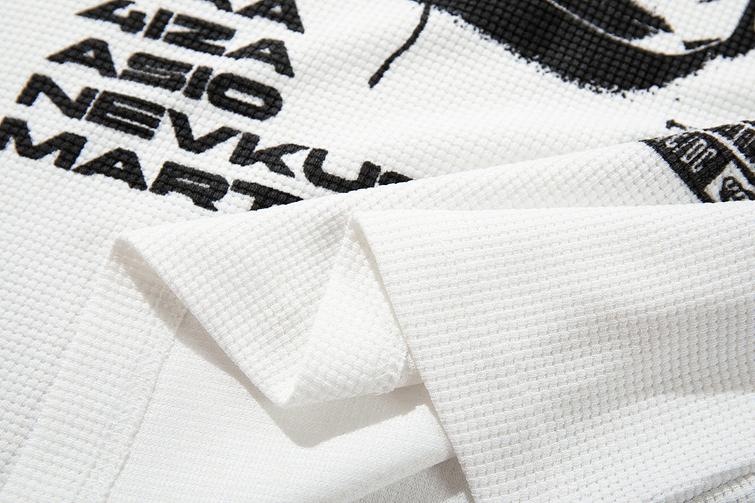 White long-sleeve waffle-knit raglan T-shirt
