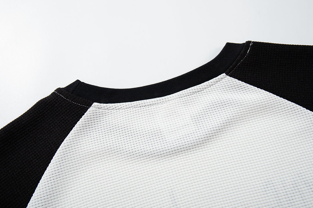 White long-sleeve waffle-knit raglan T-shirt