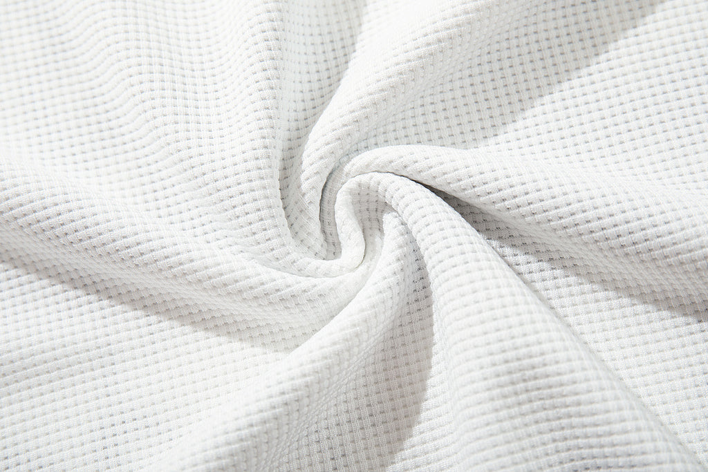White long-sleeve waffle-knit raglan T-shirt