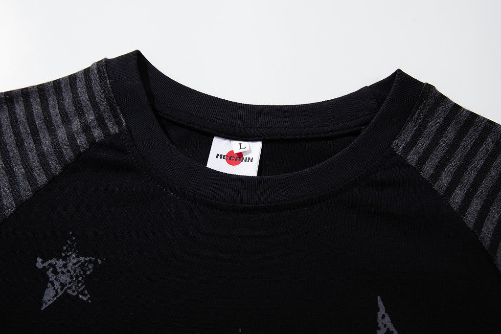 Striped long-sleeve raglan T-shirt, black
