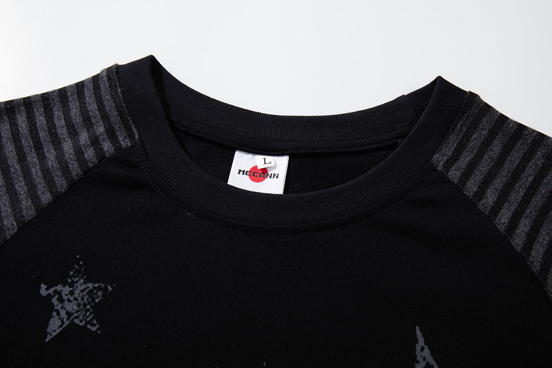 Striped long-sleeve raglan T-shirt, black