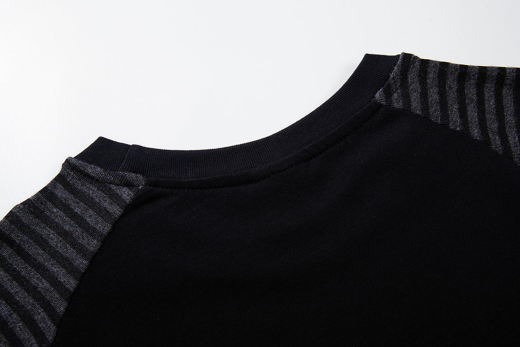 Striped long-sleeve raglan T-shirt, black