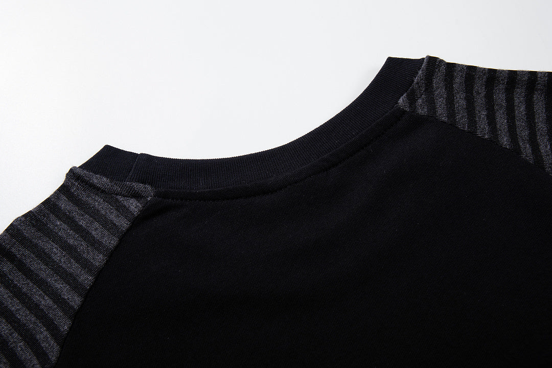 Striped long-sleeve raglan T-shirt, black