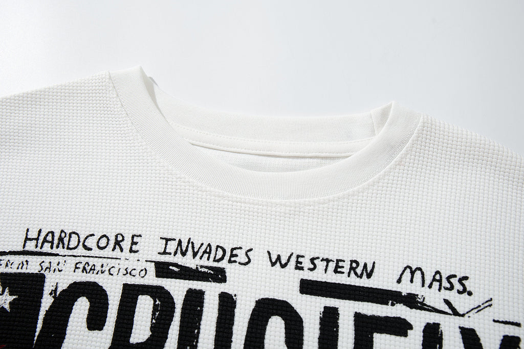 Waffle-knit long-sleeve T-shirt, white