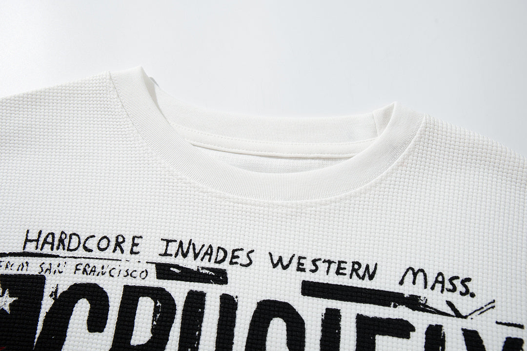 Waffle-knit long-sleeve T-shirt, white