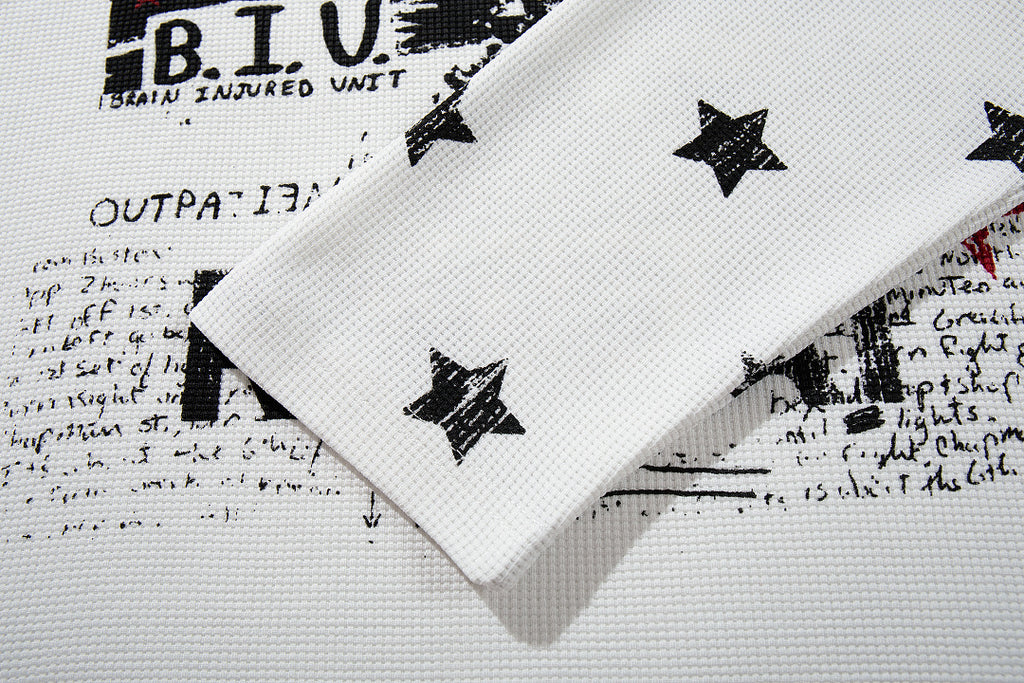 Waffle-knit long-sleeve T-shirt, white