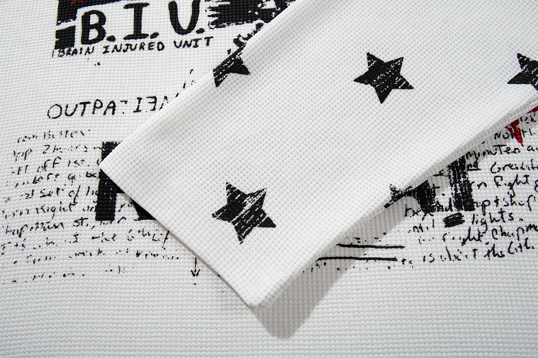 Waffle-knit long-sleeve T-shirt, white