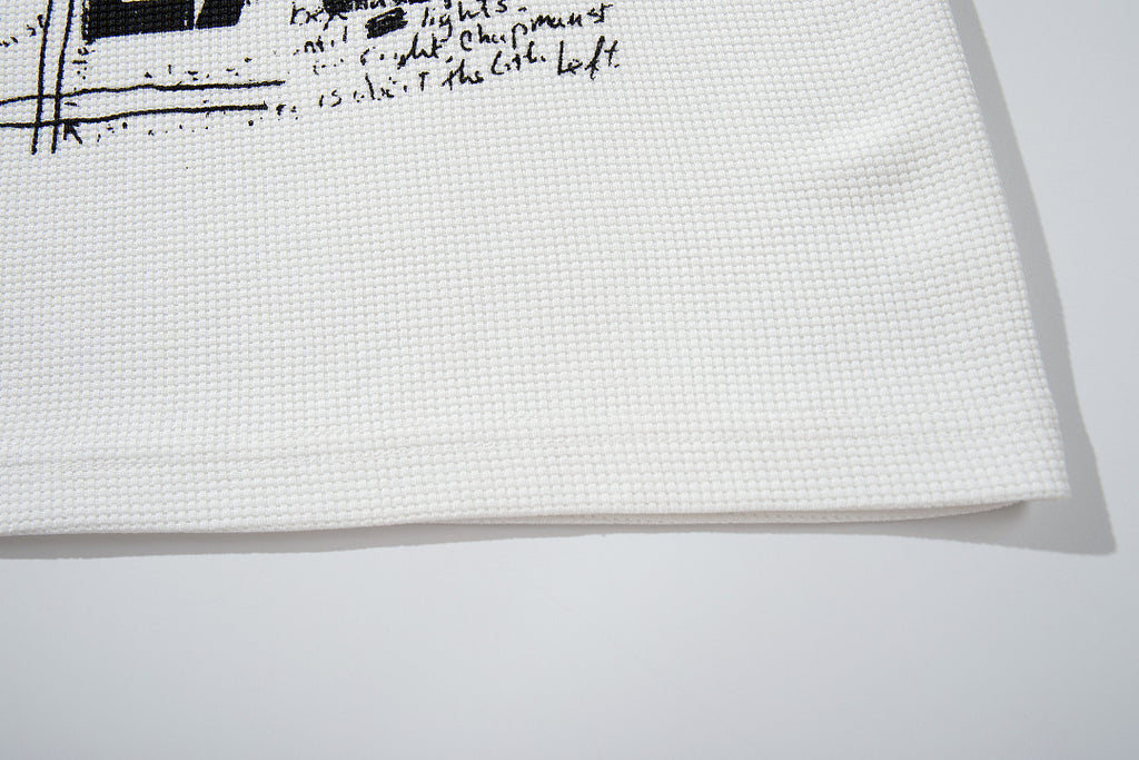 Waffle-knit long-sleeve T-shirt, white