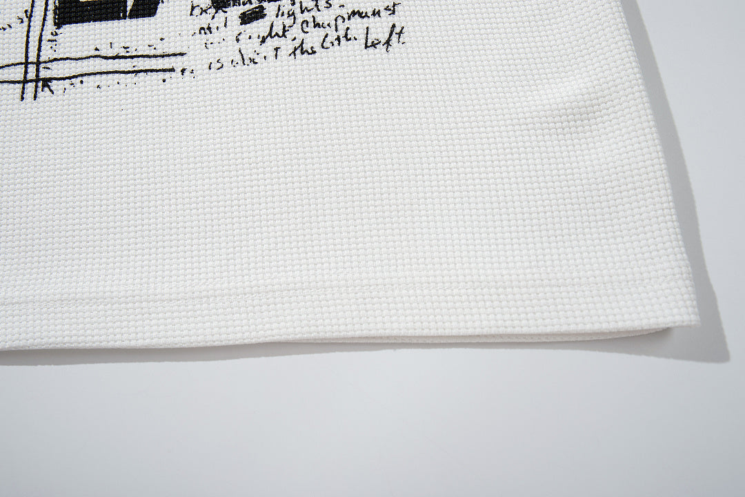 Waffle-knit long-sleeve T-shirt, white