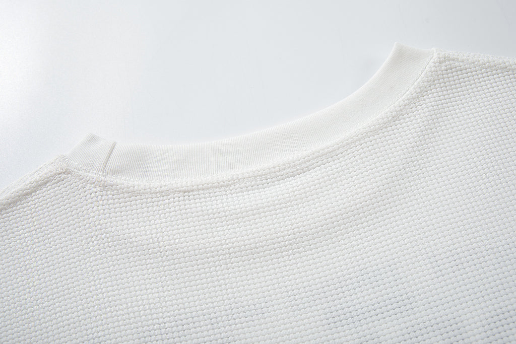 Waffle-knit long-sleeve T-shirt, white