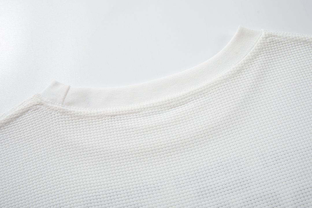 Waffle-knit long-sleeve T-shirt, white