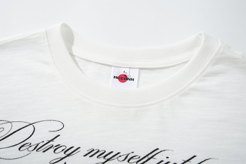 White long-sleeve slub cotton T-shirt