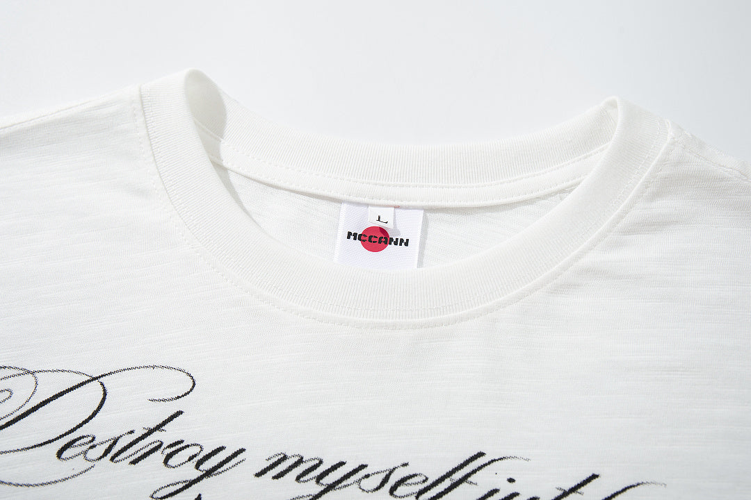 White long-sleeve slub cotton T-shirt