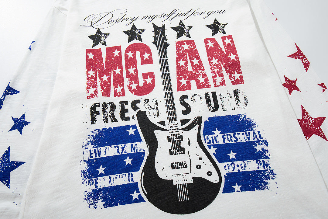 White long-sleeve slub cotton T-shirt
