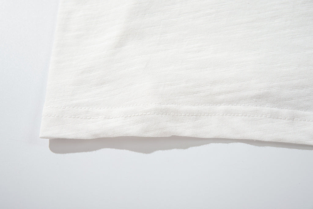 White long-sleeve slub cotton T-shirt
