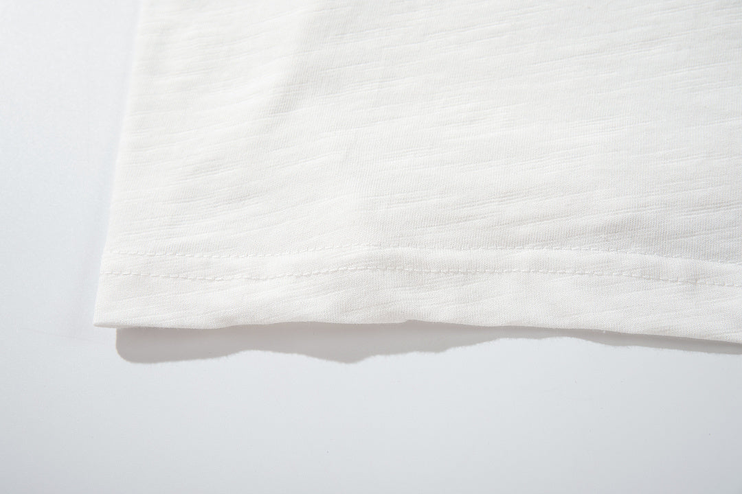 White long-sleeve slub cotton T-shirt