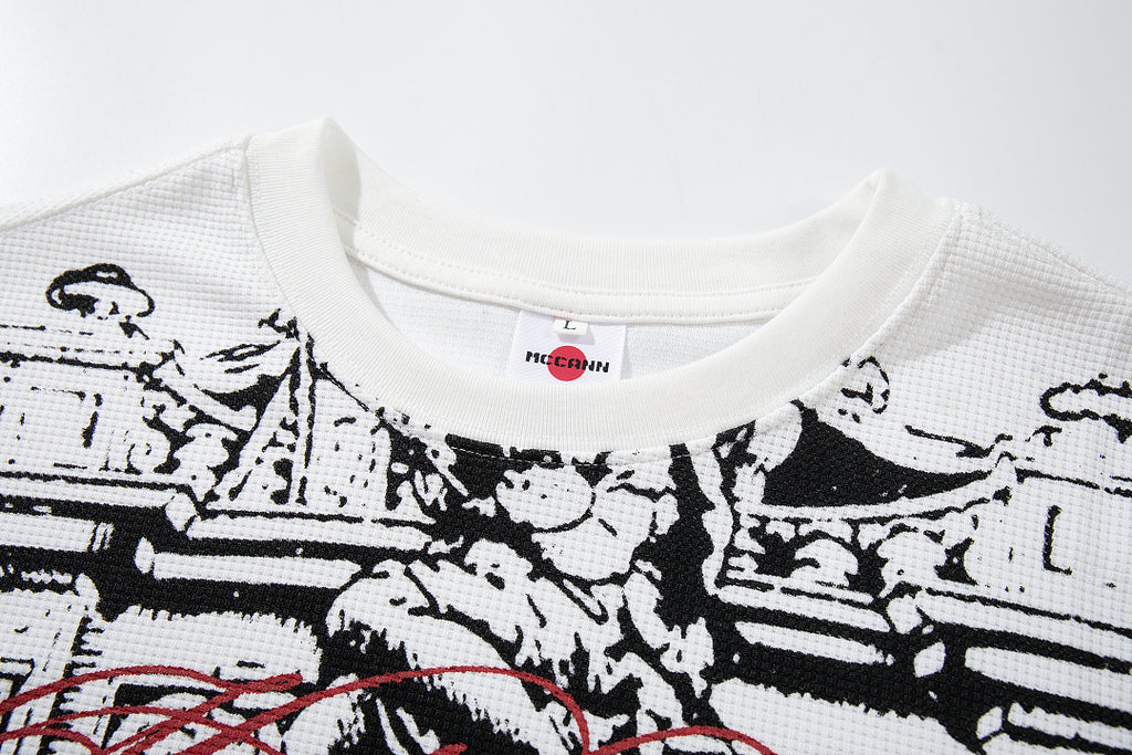 Waffle-knit long-sleeve T-shirt, white