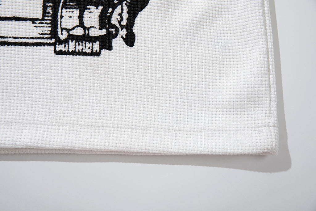 Waffle-knit long-sleeve T-shirt, white